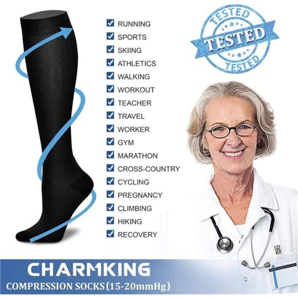 Compression Socks for Women & Men Circulation (3 Pairs) 15-20 mmHg Athletic - Picture 5 of 7